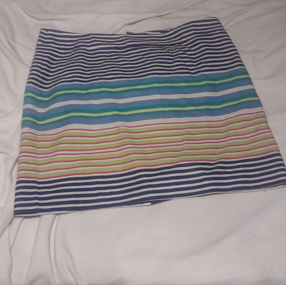 Ann Taylor ladies lined flat front‎ back zip mini multi color striped skirt 16